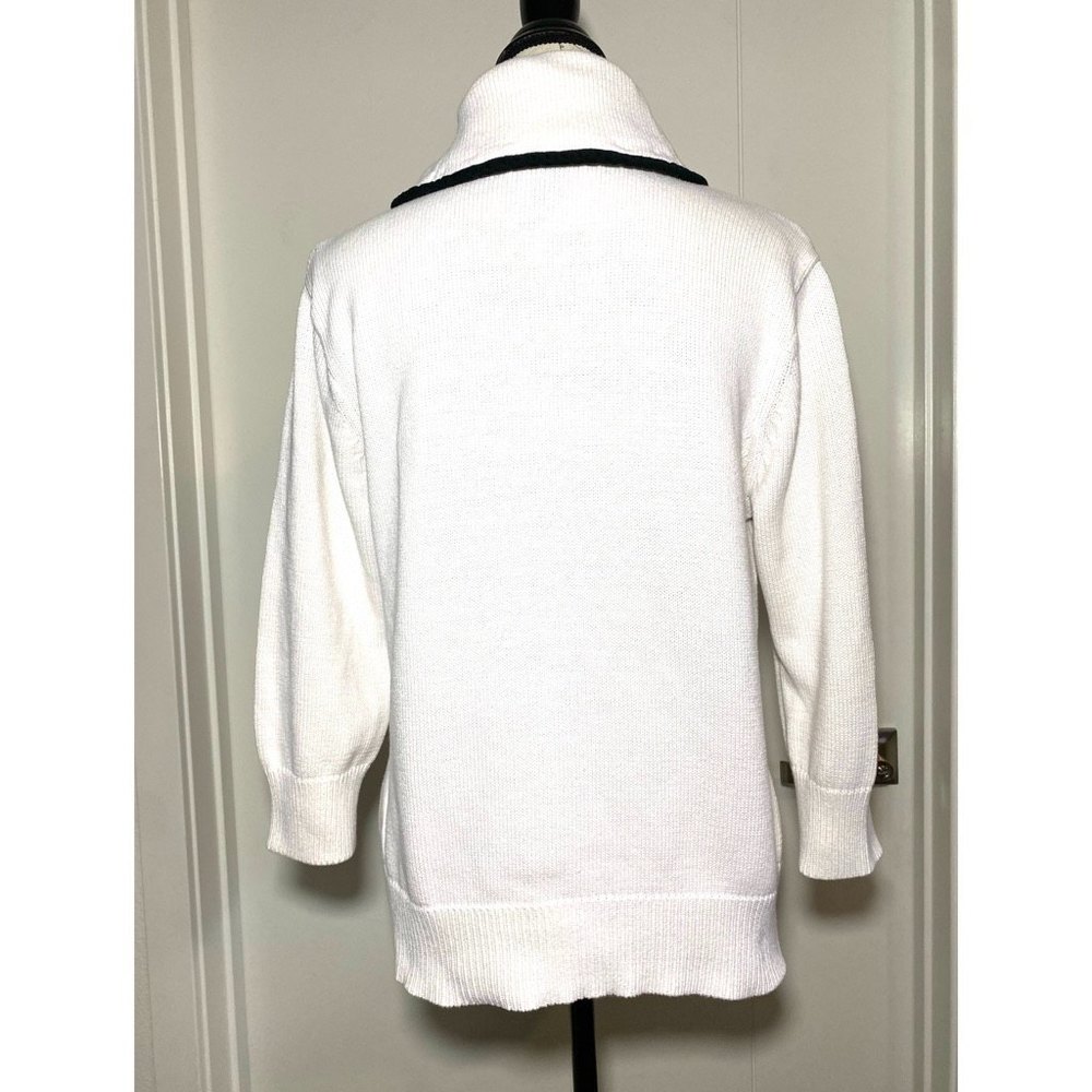 XL Chaps Ralph Lauren Knit Shawl Collar Buckle 3/4 Sleeve Pullover Sweater White - Picture 2 of 6